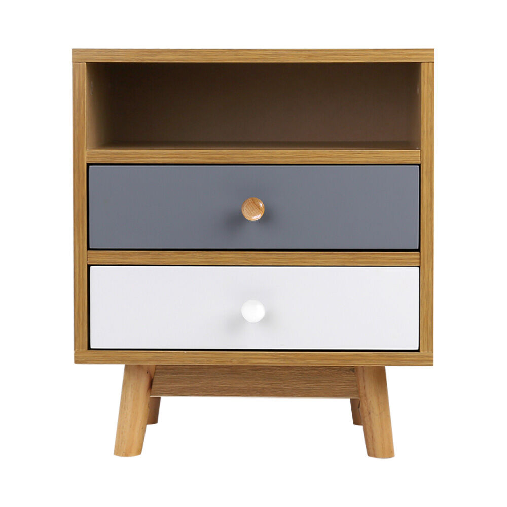 Bedside Table 2 Drawers with Shelf - BERTHA Oak Price