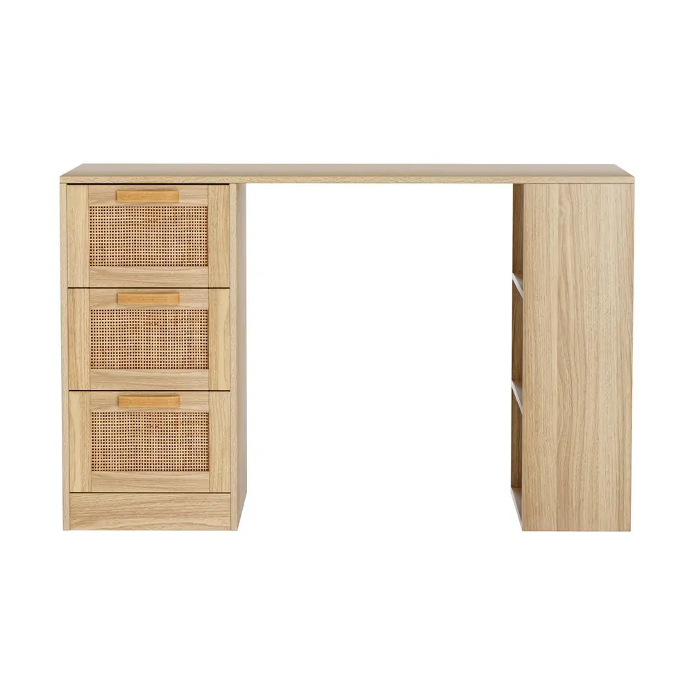 Computer Desk Drawer Shelf Home Office Study Table Rattan Oak 120CM Price