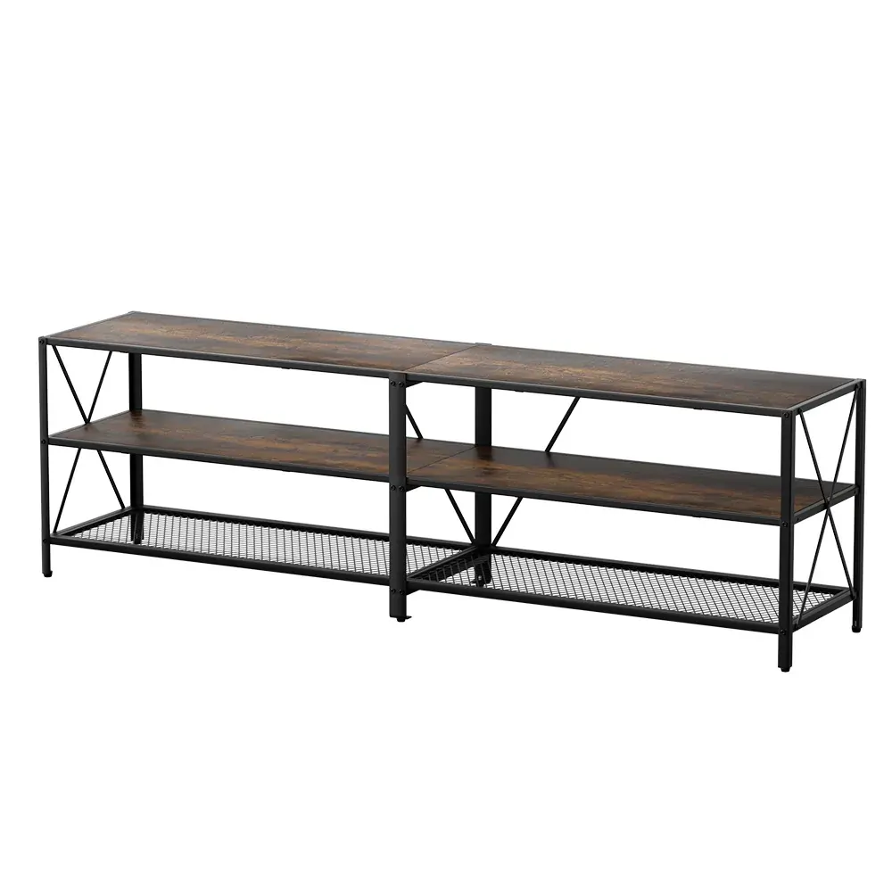 Entertainment Unit TV Stand 3-tier Display Shelves Vintage Rustic Walnut Price