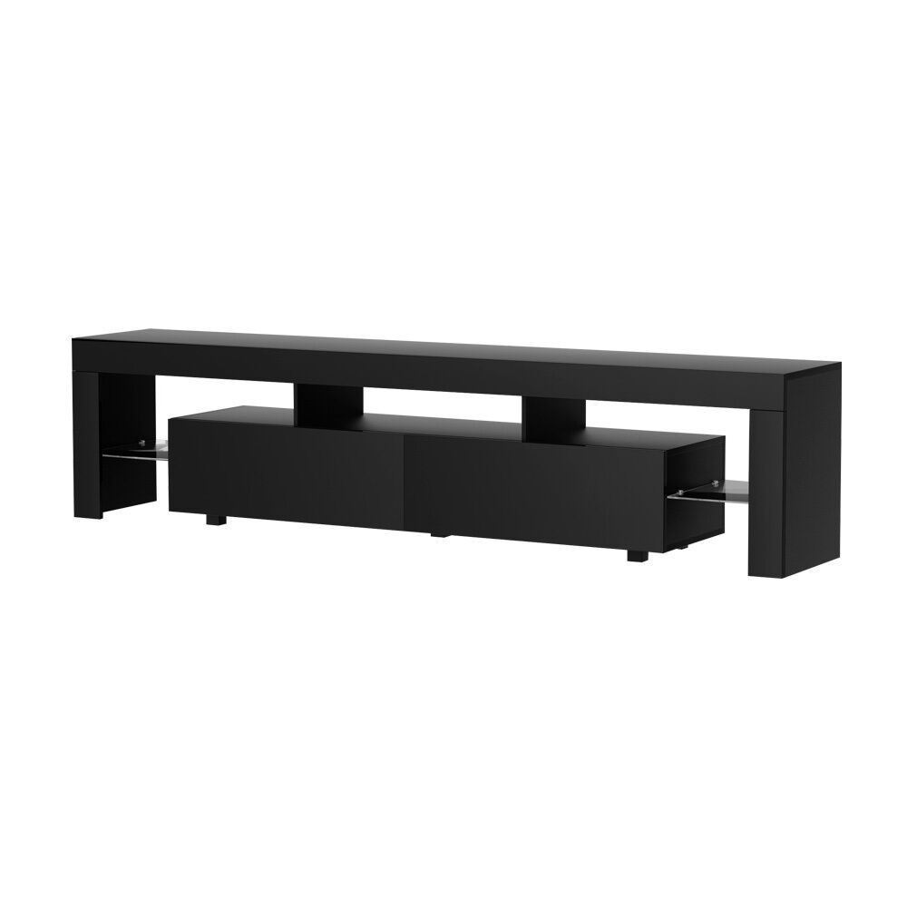 TV Cabinet Entertainment Unit Stand RGB LED Gloss Furniture 200cm Black Price