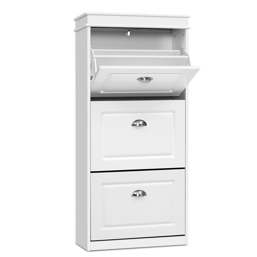 Shoe Rack Cabinet 18 Pairs 3-tier White Sena Price