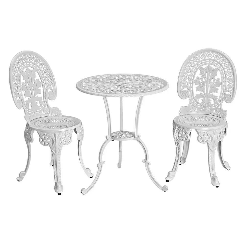 Gardeon 3PC Patio Furniture Outdoor Bistro Set Dining Chairs Aluminium White Price