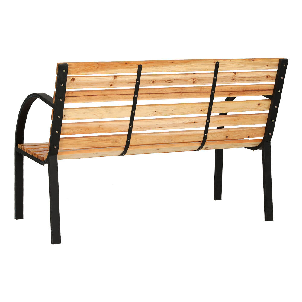 Outdoor Garden Bench Seat 120cm Wooden Steel 2 Seater Patio Furniture Natural Price