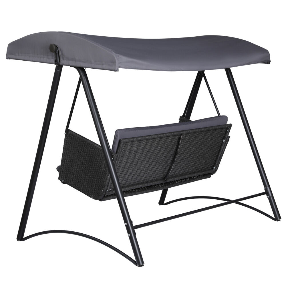 Outdoor Swing Chair Garden Bench Furniture Canopy 3 Seater Rattan Grey Price