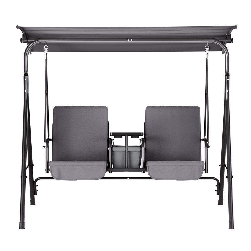 Outdoor Swing Chair Garden Furniture Canopy Cup Holder 2 Seater Grey Price