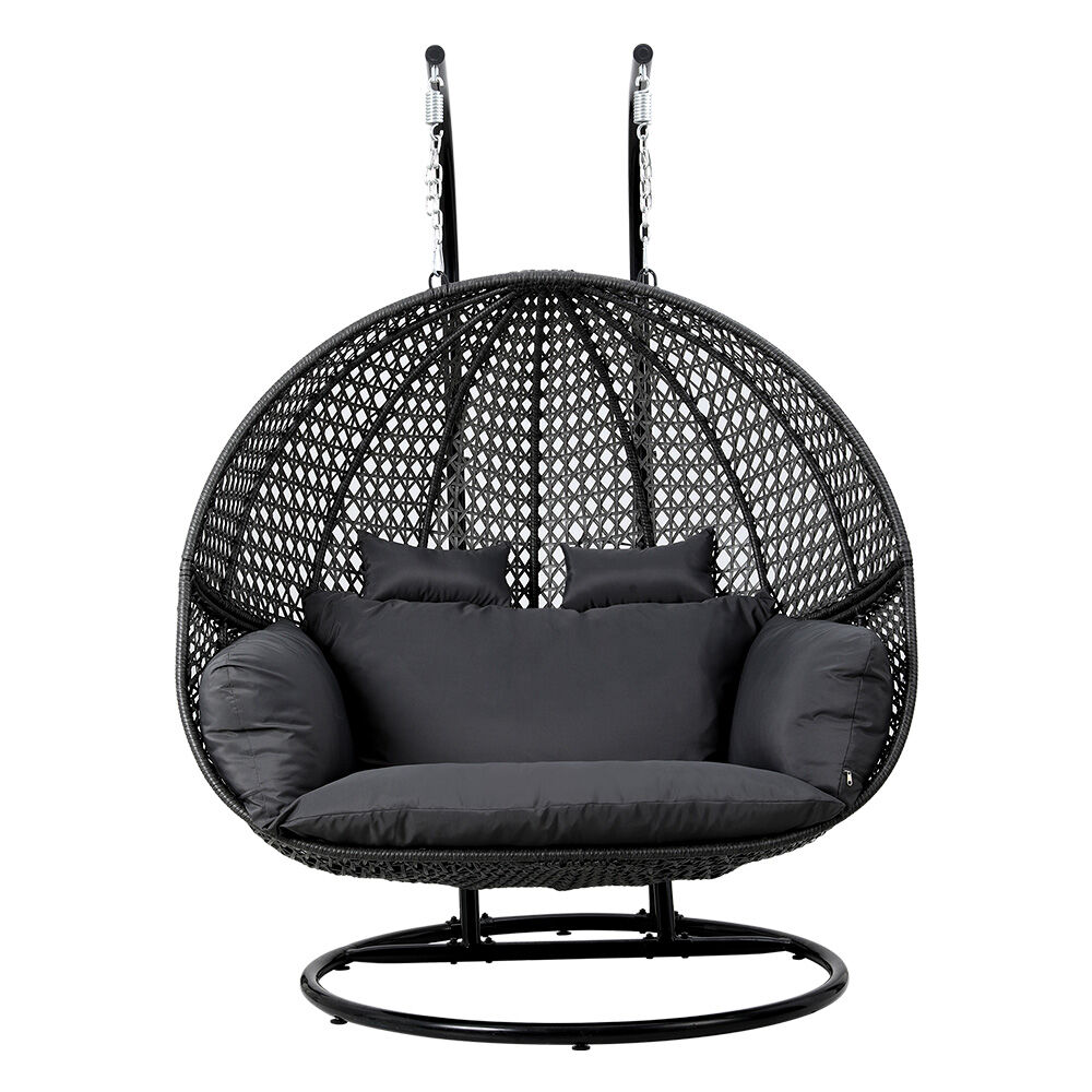 Outdoor Egg Swing Chair Hanging Pod Chair Wicker Cushion 2 Person Grey Price