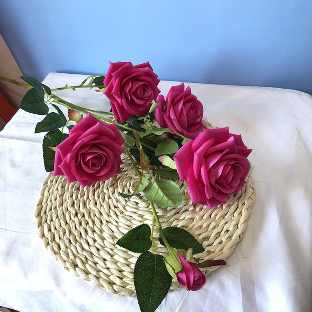 8 bunch artificial silk rose 5 heads flower fake bridal bouquet table decor pink Price