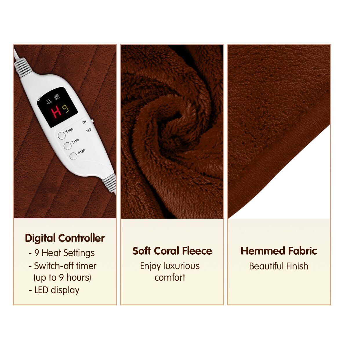Hill Heated Electric Blanket Throw Rug Coral Warm Fleece Price