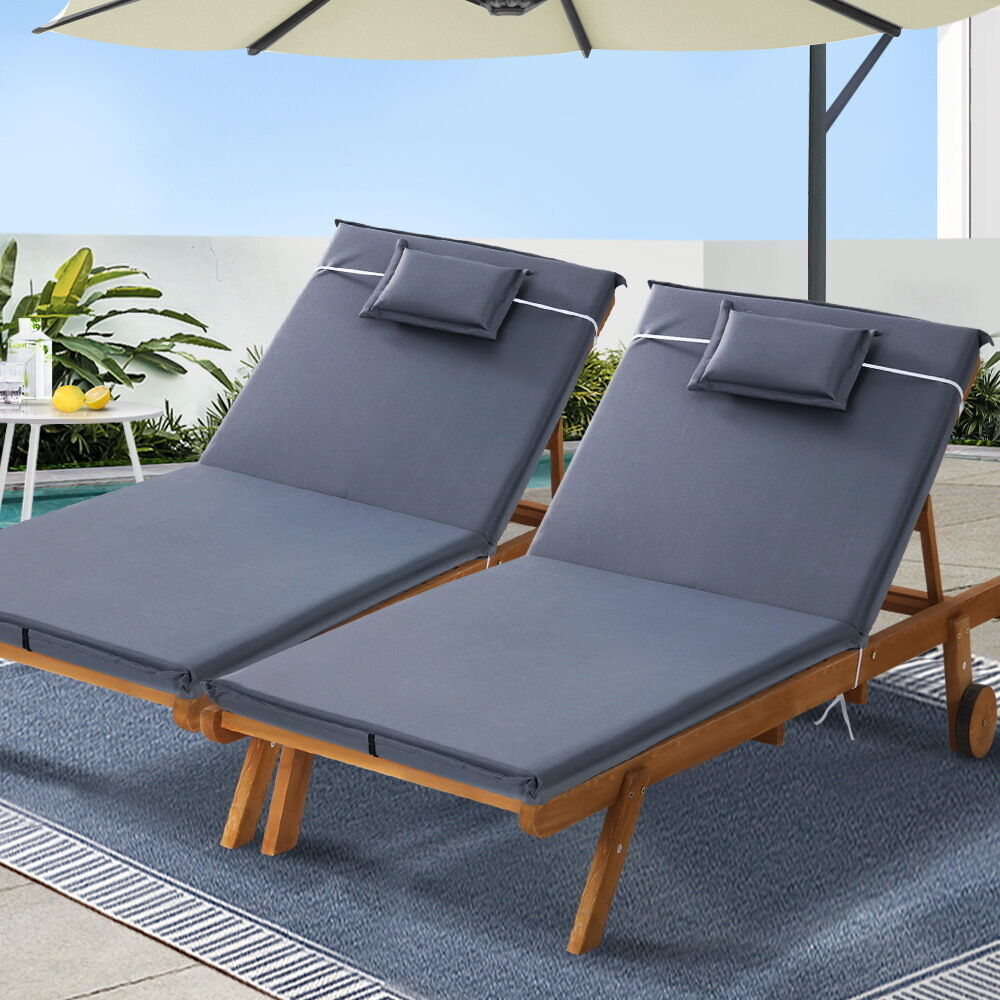 Gardeon Sun Lounge Wooden Lounger Outdoor Furniture Day Bed Wheels Patio Grey Price