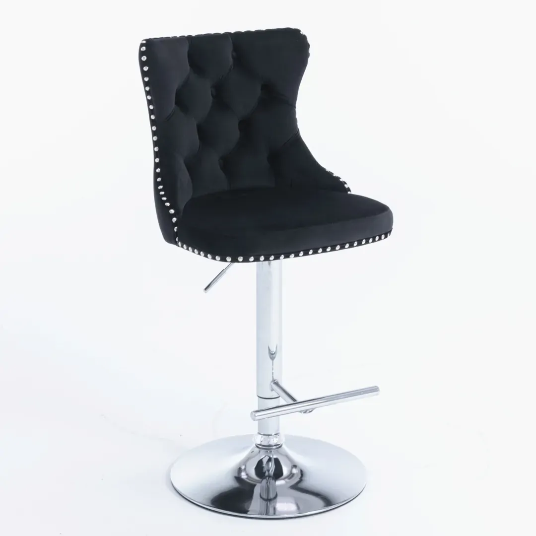 2x Height Adjustable Swivel Bar Stool Velvet Studs Barstool with Footrest and Chromed Base Price