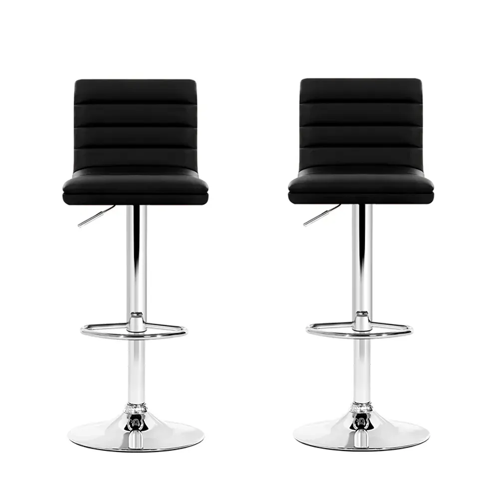 Set of 2 PU Leather Bar Stools Padded Line Style Price