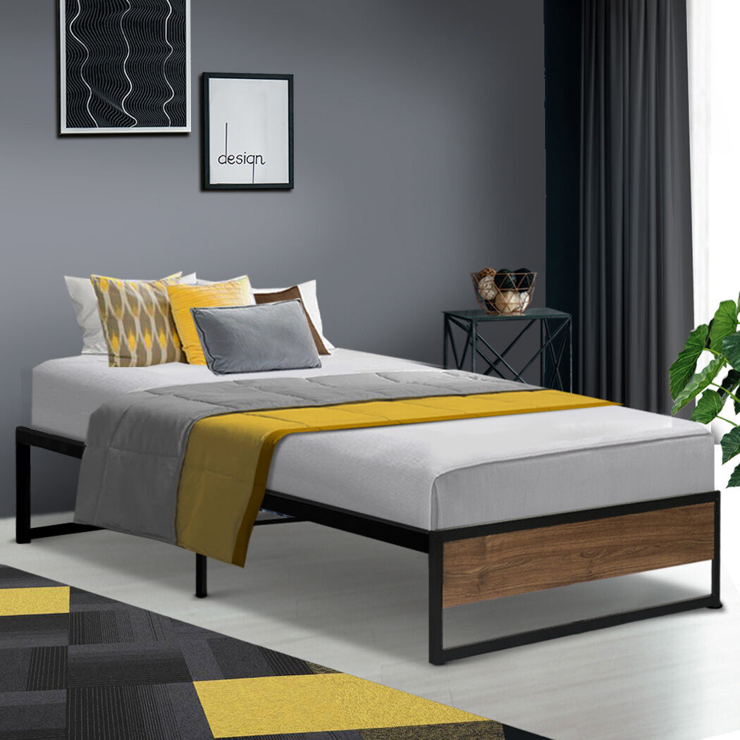 Metal Bed Frame Mattress Base Foundation Wooden Black OSLO Price