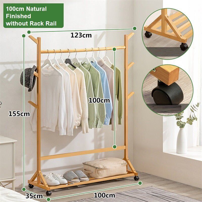 Portable Coat Stand Rack Rail Clothes Hat Garment Hanger Hook with Shelf Bamboo 9 Hook Price