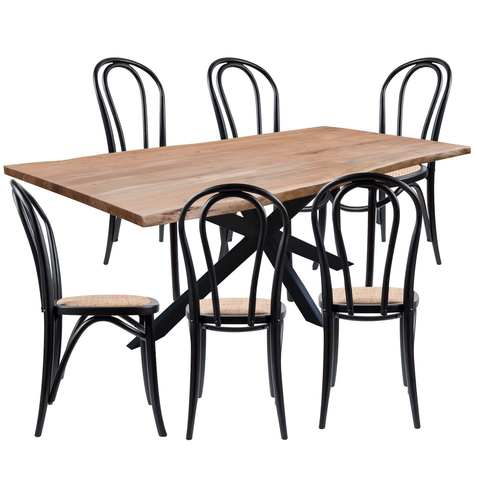 Lantana 7pc Dining Table 6 Black Chair Set Live Edge Acacia Wood Price