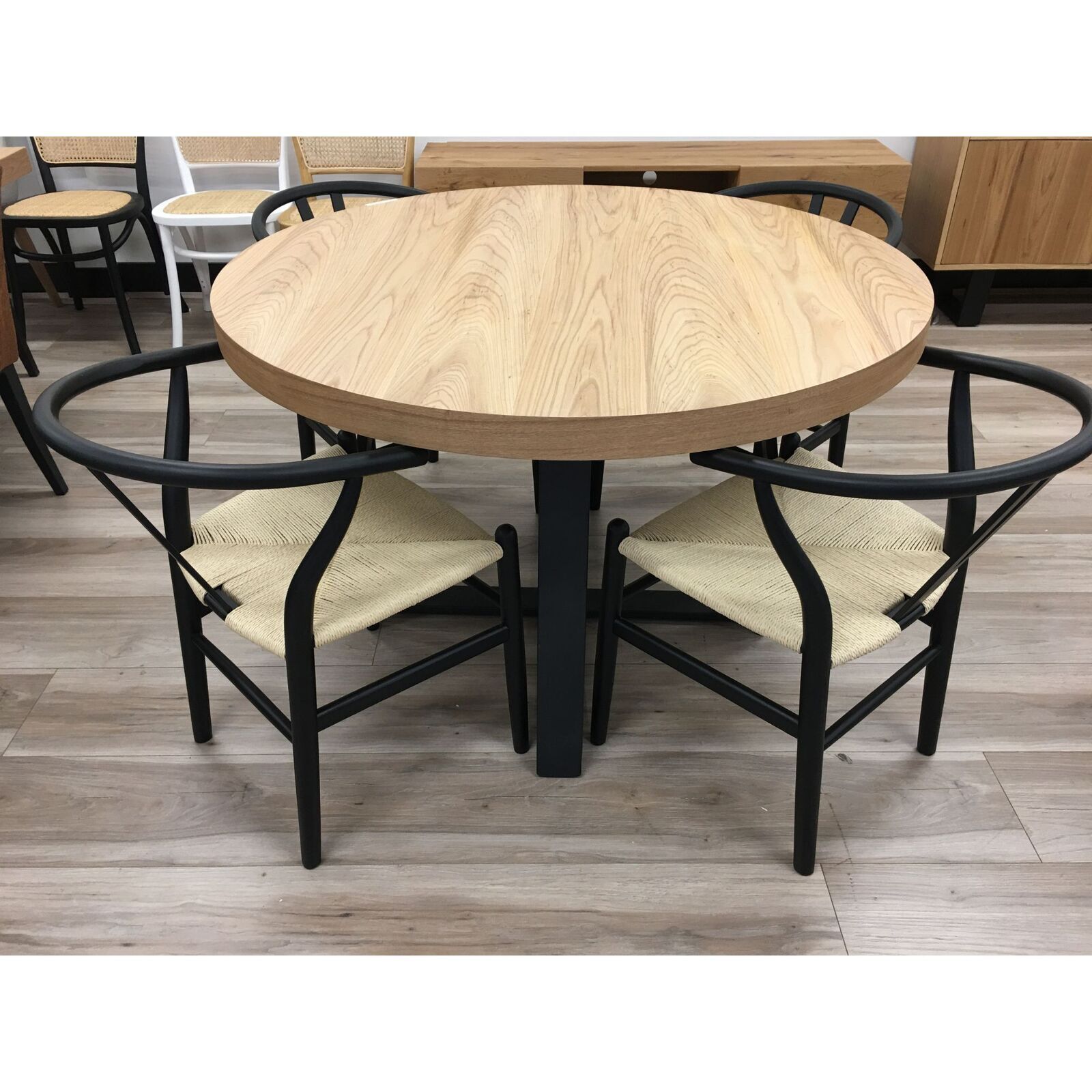 Petunia Dining Table Elm Timber Wood Black Metal Leg - Natural Price
