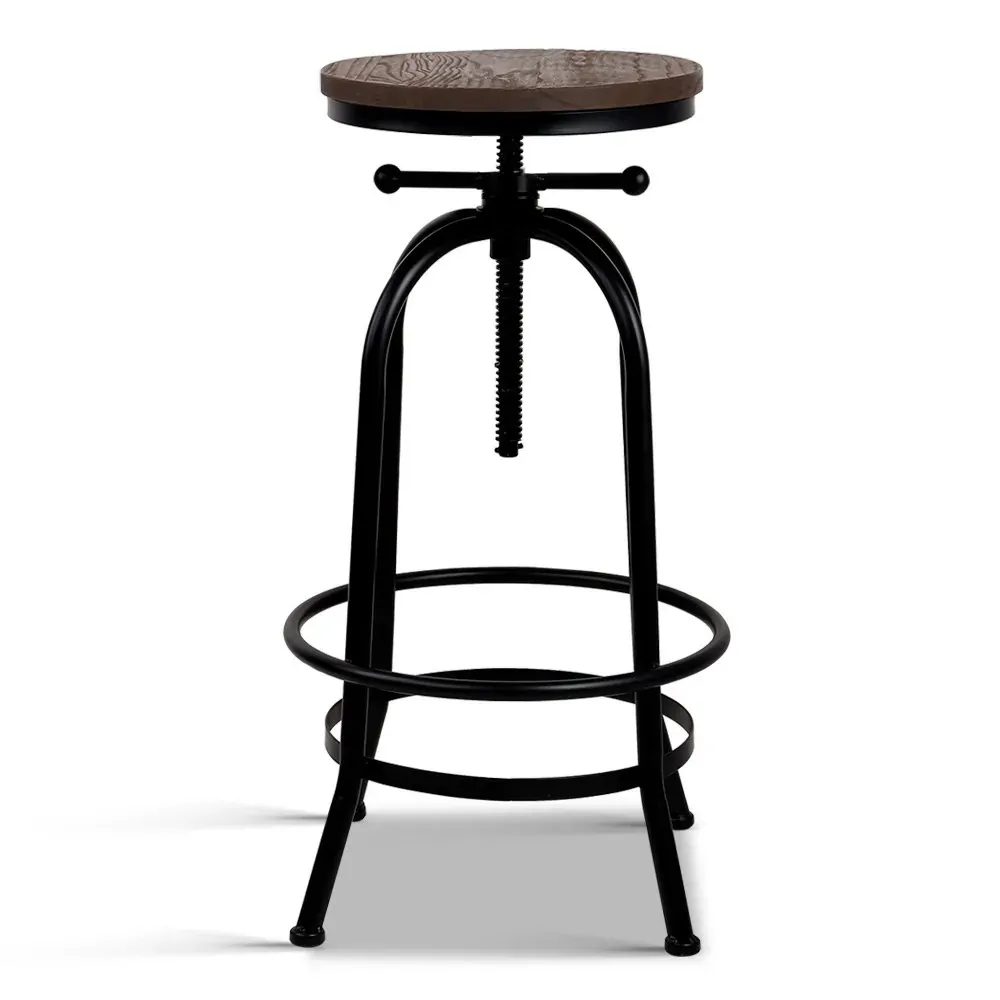 Bar Stool Industrial Round Seat Wood Metal - Black and Brown Price