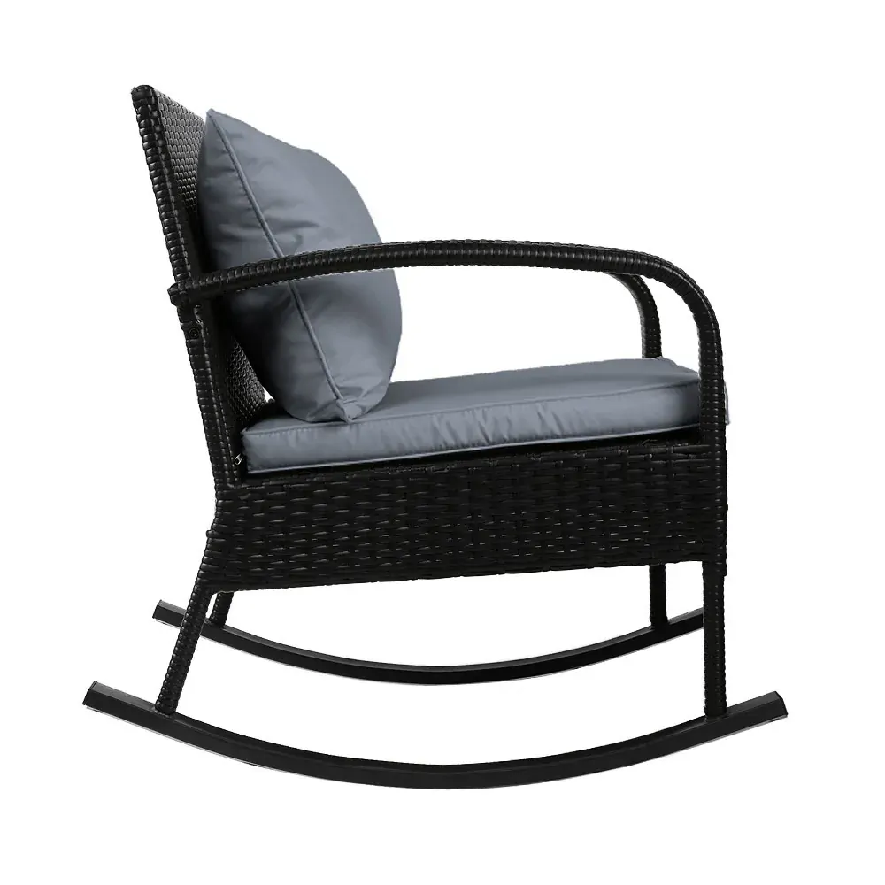 Outdoor Furniture Rocking Chair Wicker Garden Patio Lounge Setting Black Price