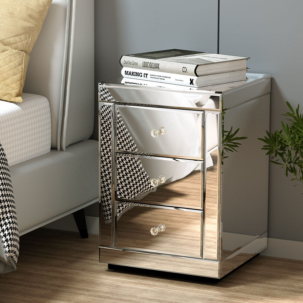 Albury Mirrored Bedside table Drawers Furniture Mirror Glass Presia Price