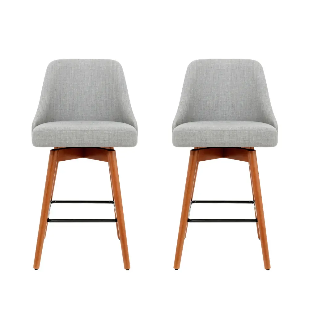 Wooden Fabric Bar Stools Circular Footrest - Light Grey Price
