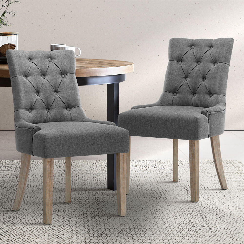 Set of 2 Dining Chair Beige CAYES French Provincial Chairs Wooden Retro Cafe Price