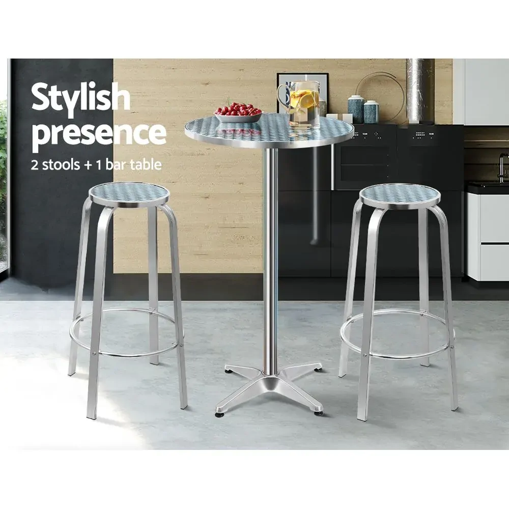 Outdoor Bistro Set Bar Table Stools Adjustable Aluminium Cafe 3PC Price