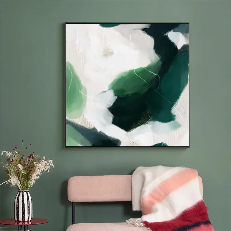 French Abstract Green Black Frame Canvas Wall Art Price