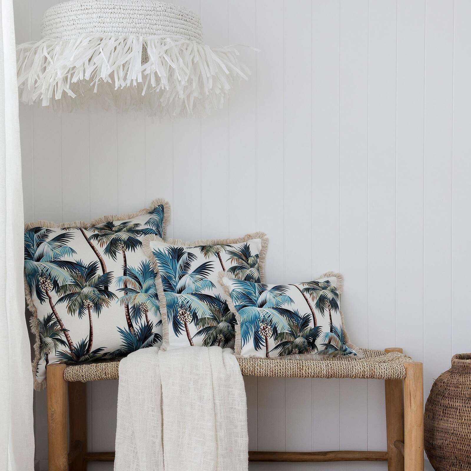 Cushion Cover-Coastal Fringe Natural-Palm Trees White Price