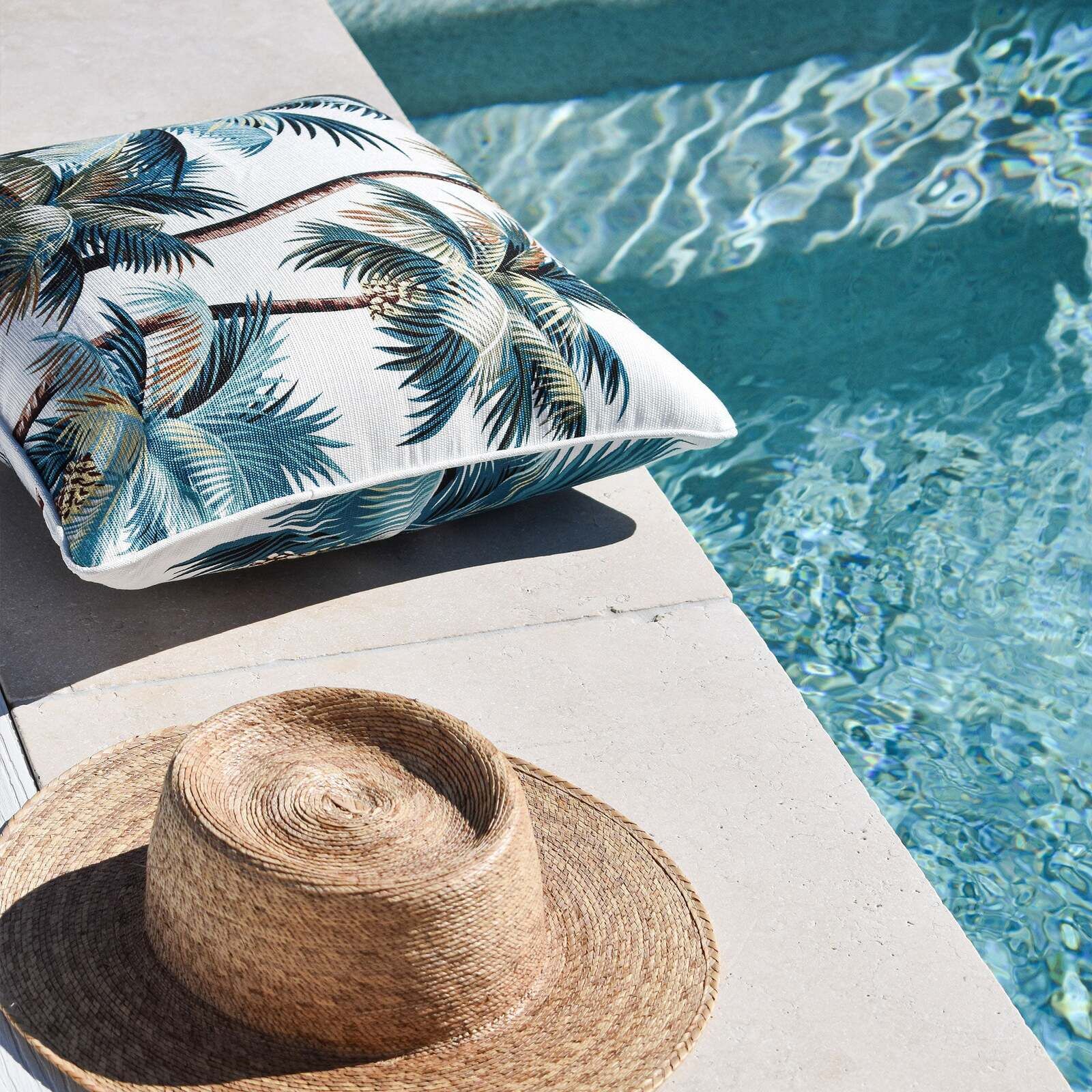 Cushion Cover-With Piping-Palm Trees White Price