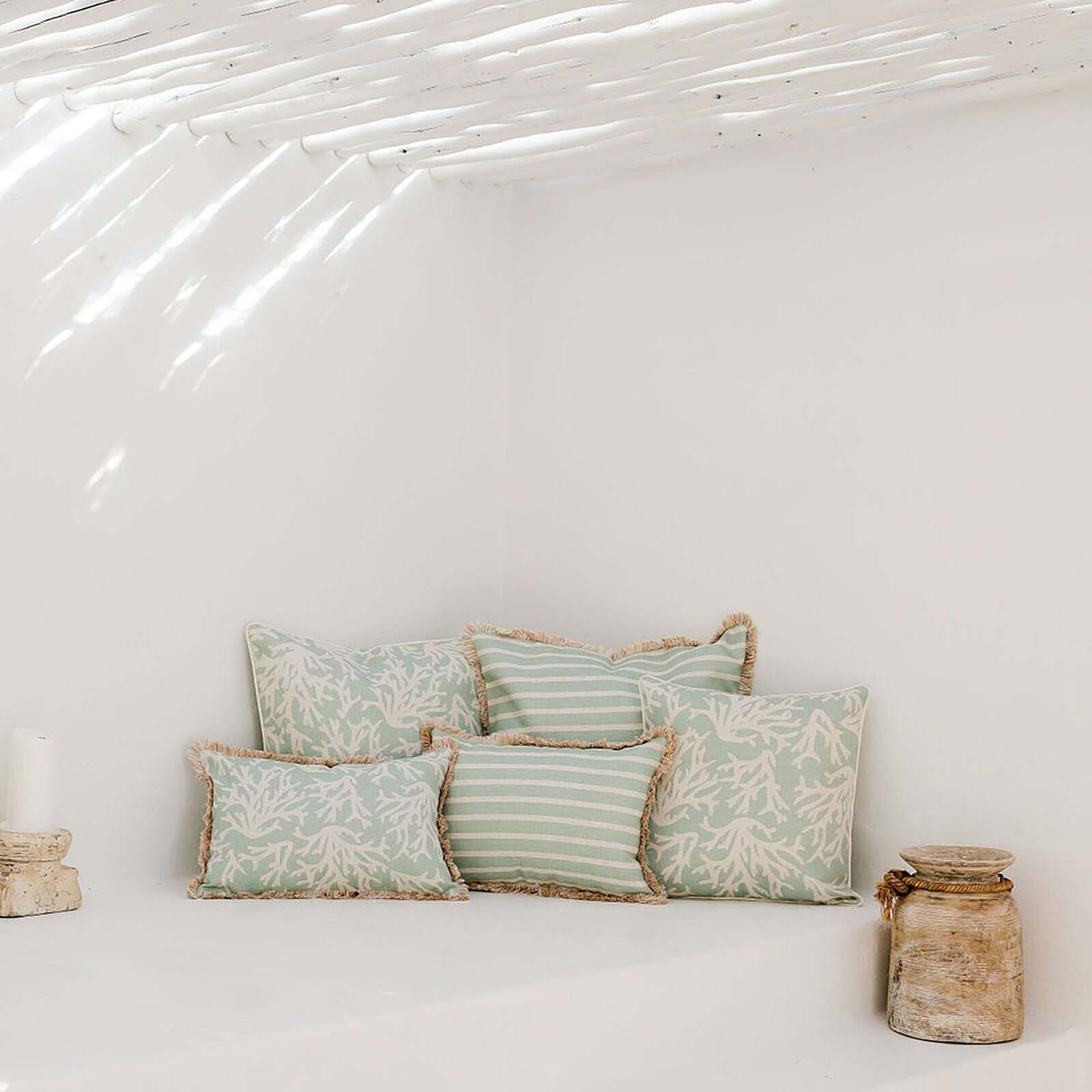 Cushion Cover-Coastal Fringe Natural-Hampton Stripe Seafoam Price