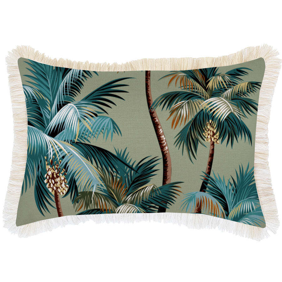 Cushion Cover-Coastal Fringe Natural-Palm Trees Sage Price