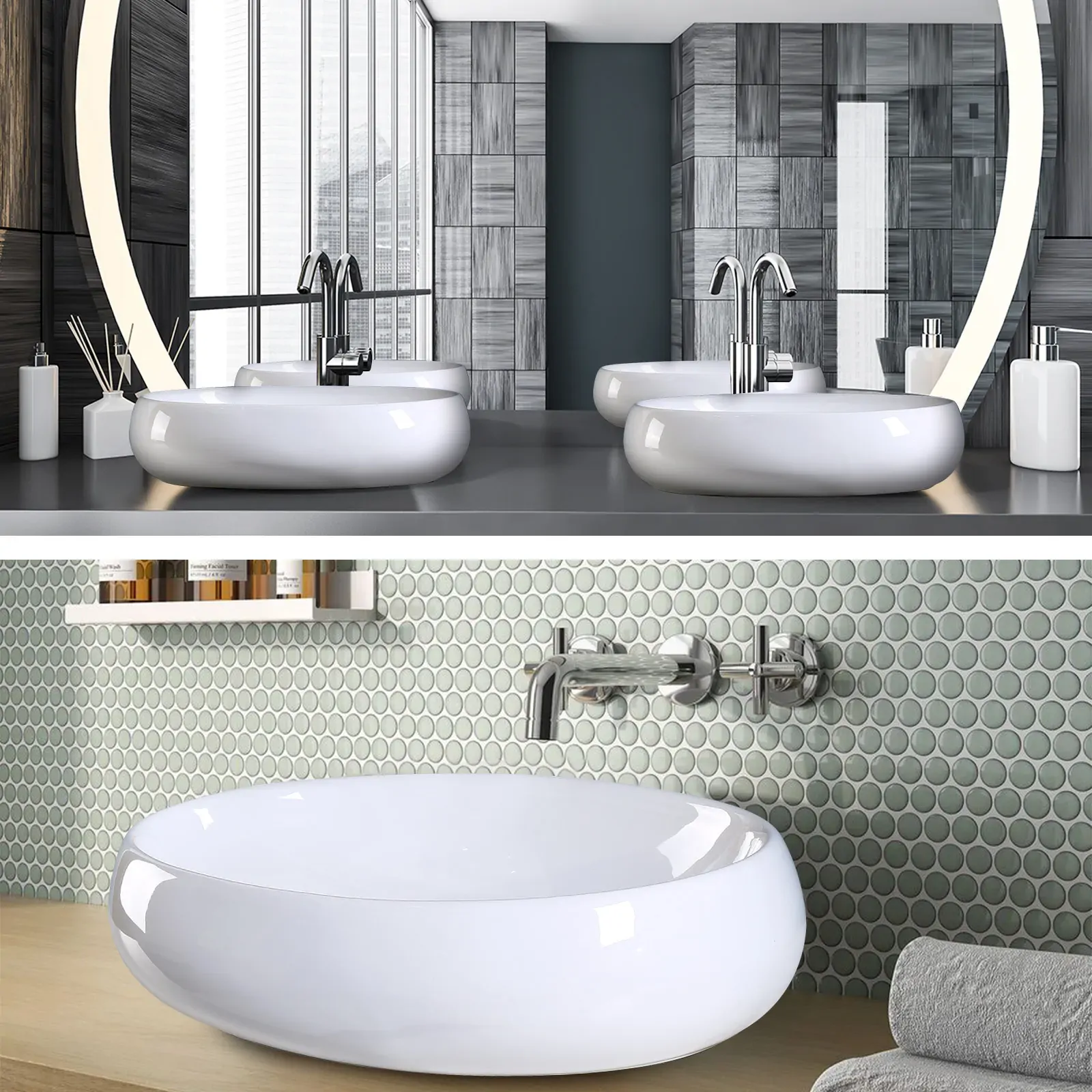 Muriel White Ceramic Bathroom Basin Vanity Sink Oval Above Counter Top Mount Bowl Price