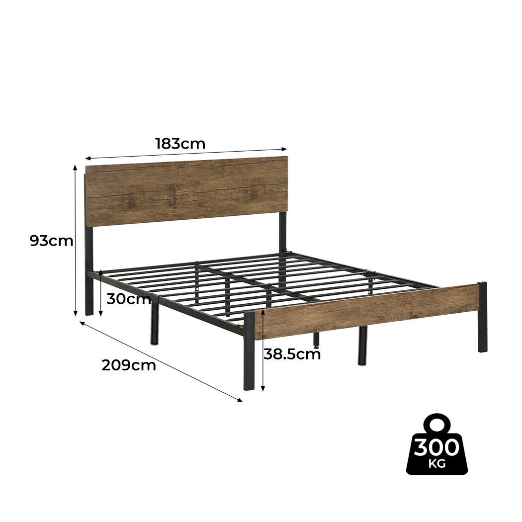 Adrian Metal Bed Frame Mattress Base Platform Wooden Headboard Brown Price