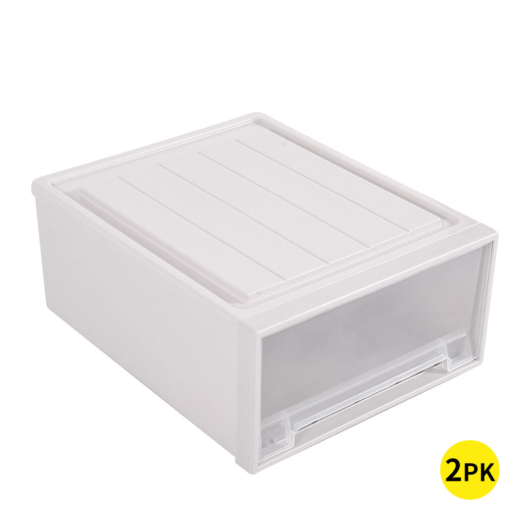 2x Plastic Wide Drawer Shoes Storage Boxes Stackable Clothes Kids Toys Organiser Price