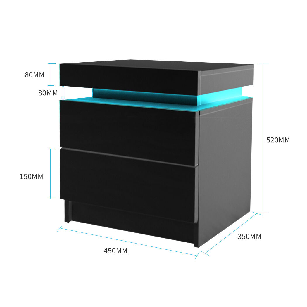 Hercules Bedside Tables Drawers RGB LED Side Table High Gloss Nightstand Cabinet Price