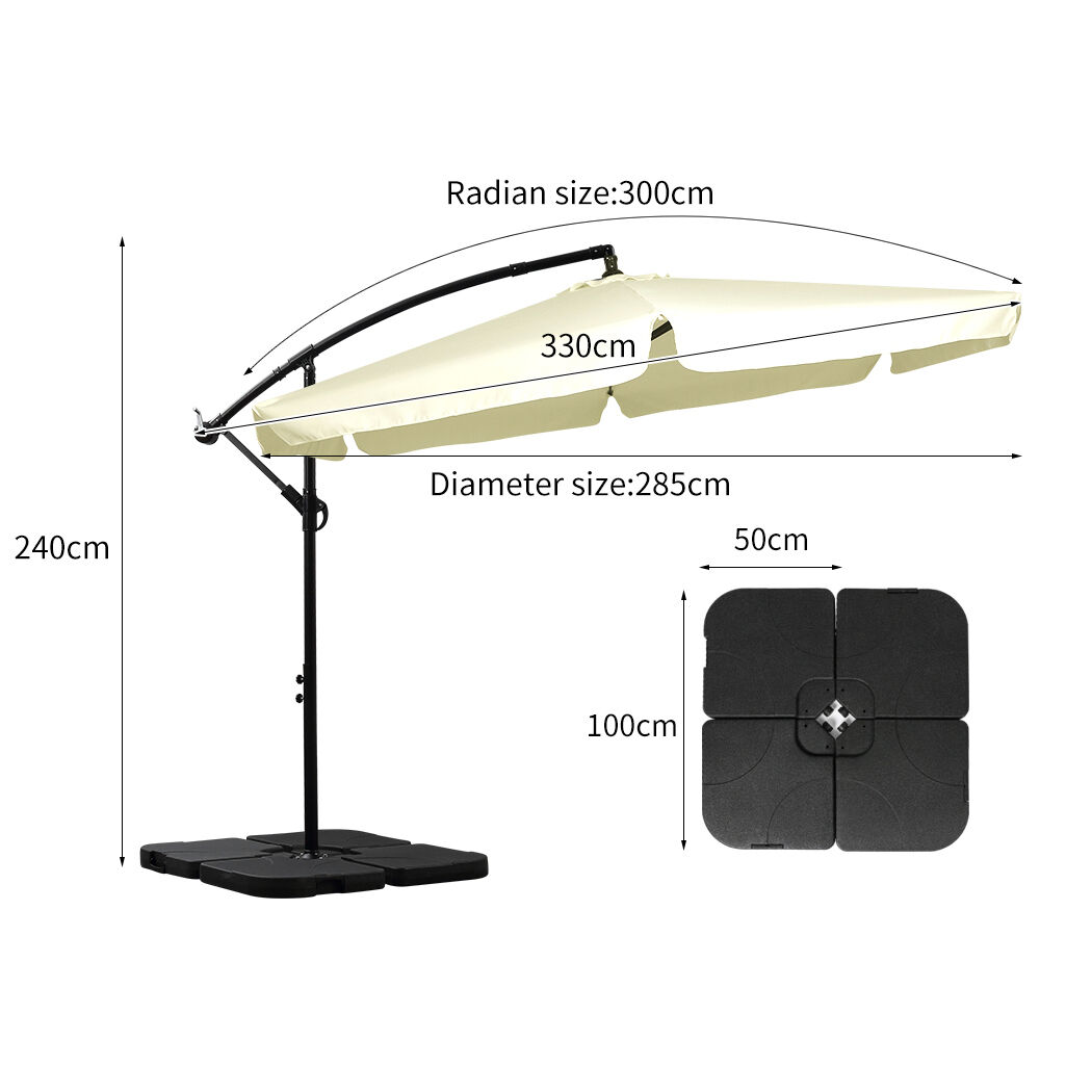 3M Patio Outdoor Umbrella Cantilever With Base Stand Price
