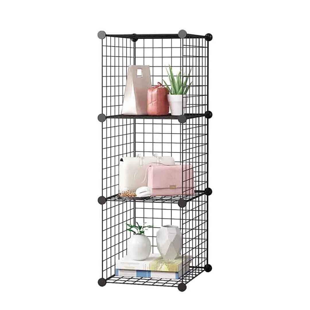 Black Portable Storage Organiser Foldable DIY Modular Grid Space Saving Shelf Price