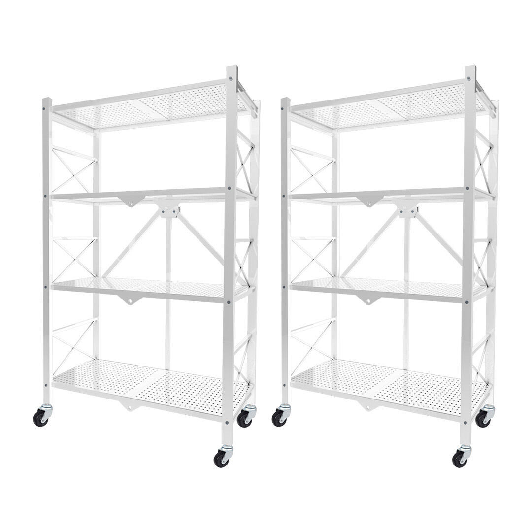 4 Tier Steel White Foldable Display Stand Multi-Functional Shelves Portable Storage Organizer with Wheels Price