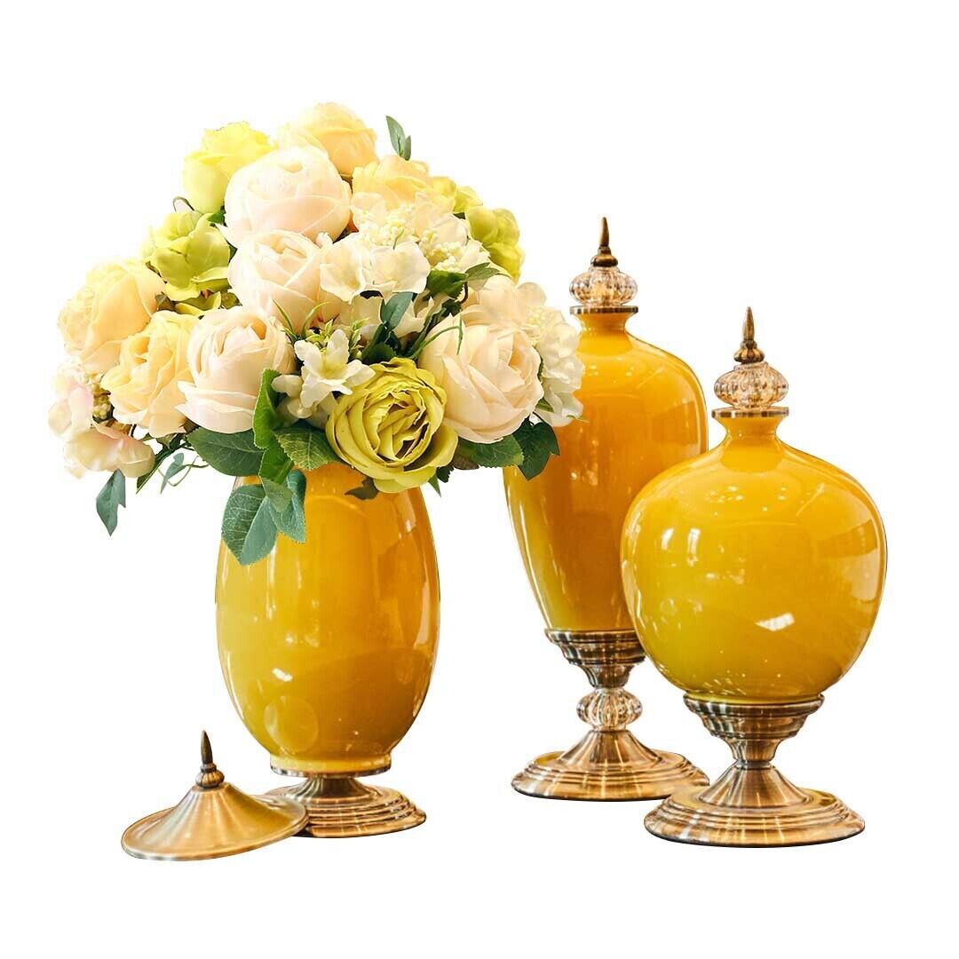 3x Ceramic Oval Flower Vase with Blue Flower Set Price