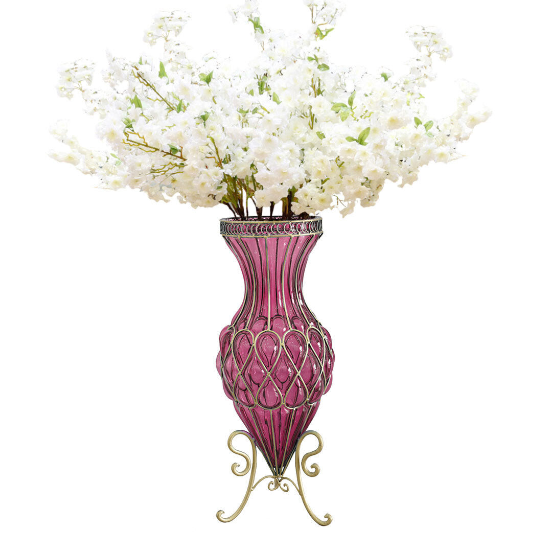 67cm Glass Tall Floor Vase with 10pcs White Artificial Fake Flower Set Price