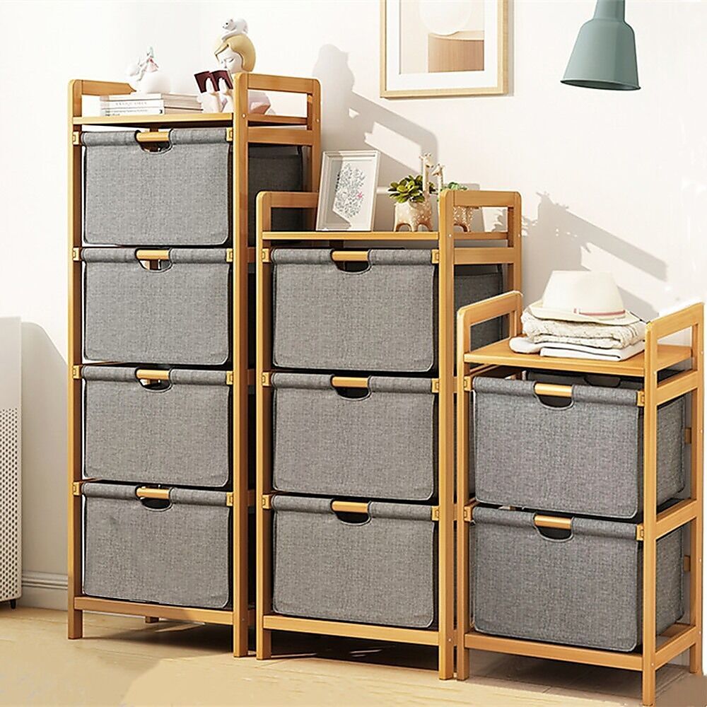 Bamboo Shelf with Storage Hamper - Wooden Bamboo Removable Bags Price