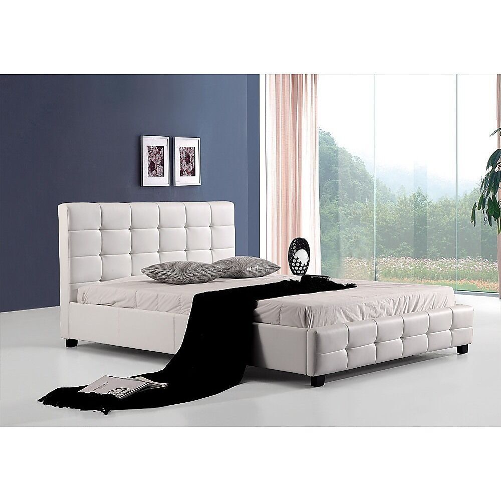 Arrow Double PU Leather Deluxe Bed Frame White Price