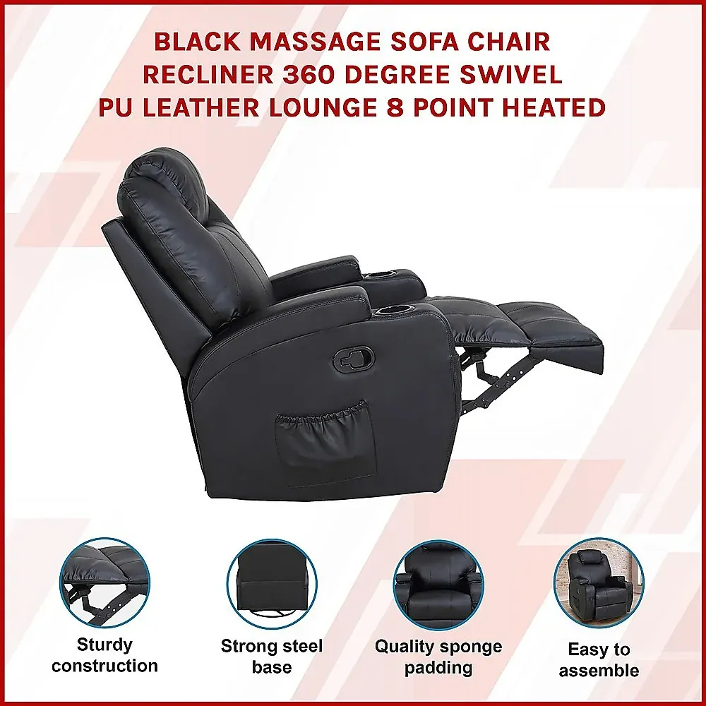 Massage Sofa Chair Recliner 360 Degree Swivel PU Leather Lounge 8 Point Heated Price