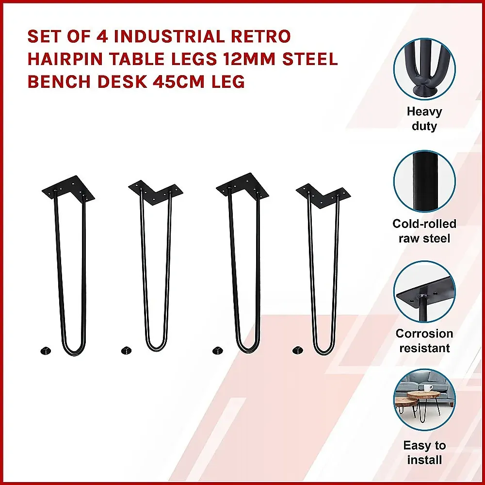Set of 4 Industrial Retro Hairpin Table Legs 12mm Steel Bench Desk Leg Price