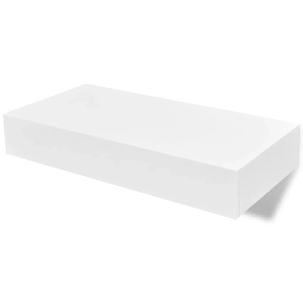 White MDF Floating Wall Display Shelf Drawer Book/DVD Storage Price