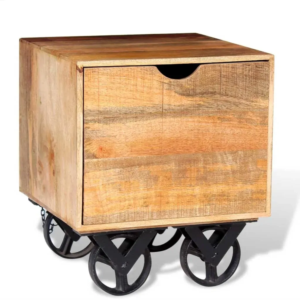 Whakatane Side Table with Drawer Wheels Mango Wood 40x40x45 cm Price