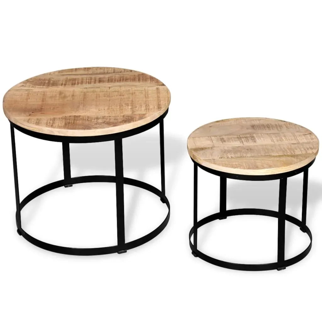 Coffee Table Set 2 Pieces Rough Mango Wood Round 40/50 cm Price