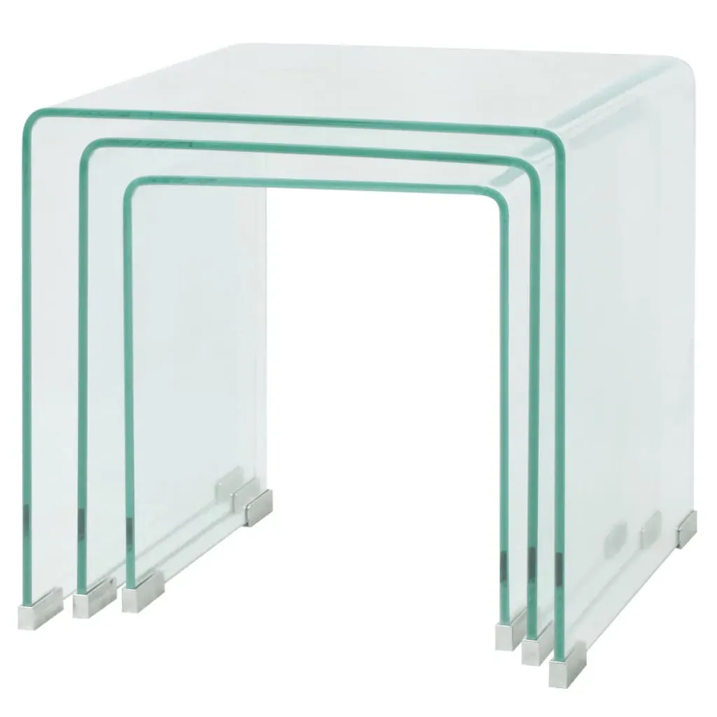 Three Piece Nesting Table Set Tempered Glass Clear Price
