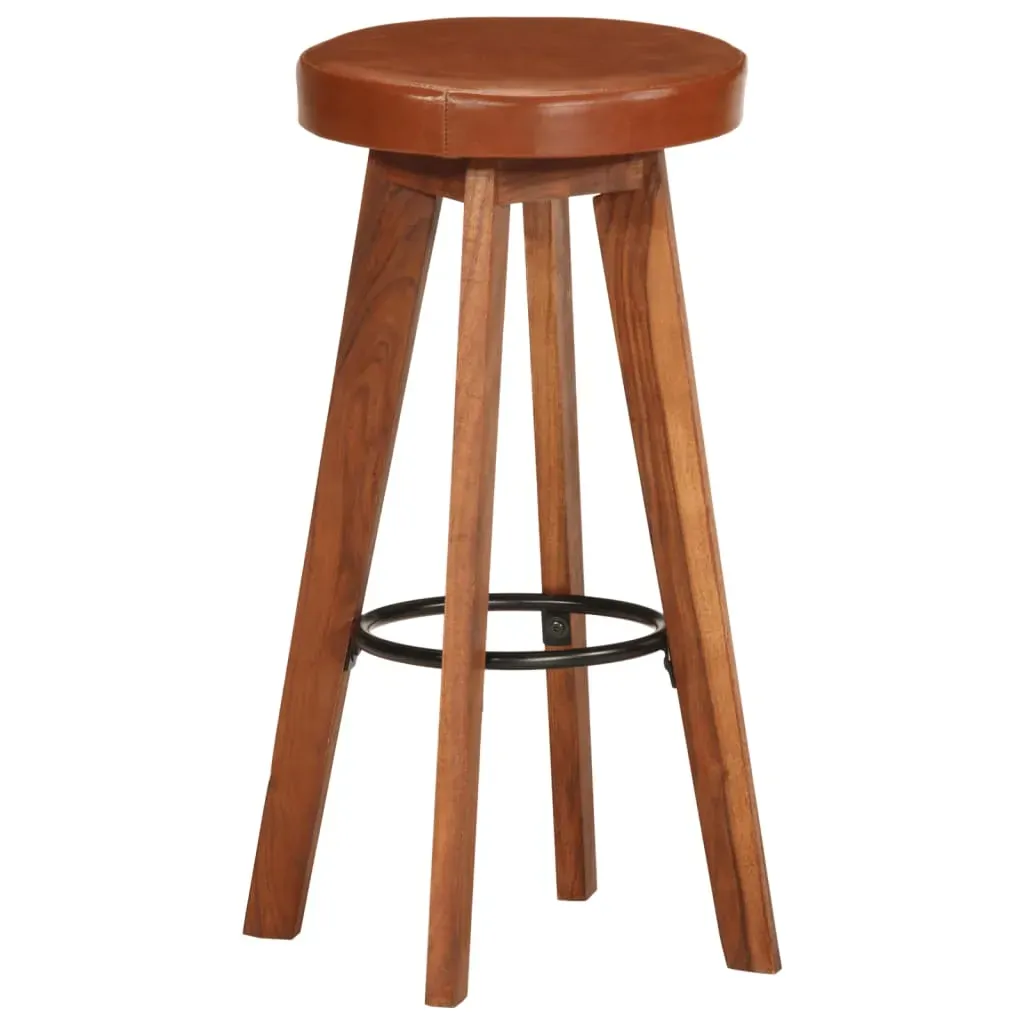 Bar Chairs 2 pcs Real Leather and Solid Acacia Wood Price