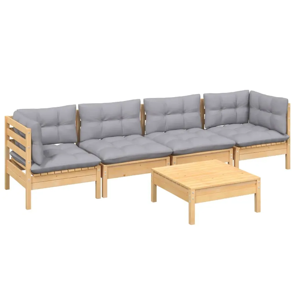 5 Piece Garden Lounge Set with Cushions Solid Pinewood Price