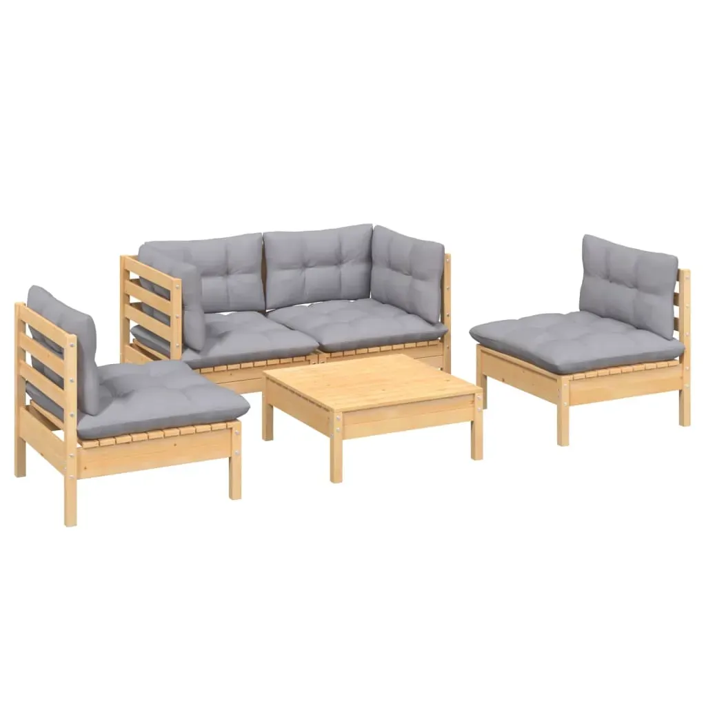 5 Piece Garden Lounge Set with Cushions Solid Pinewood Price